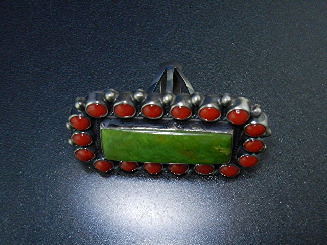 Navajo Sterling Silver Mediterranean Coral Gaspeite Rin