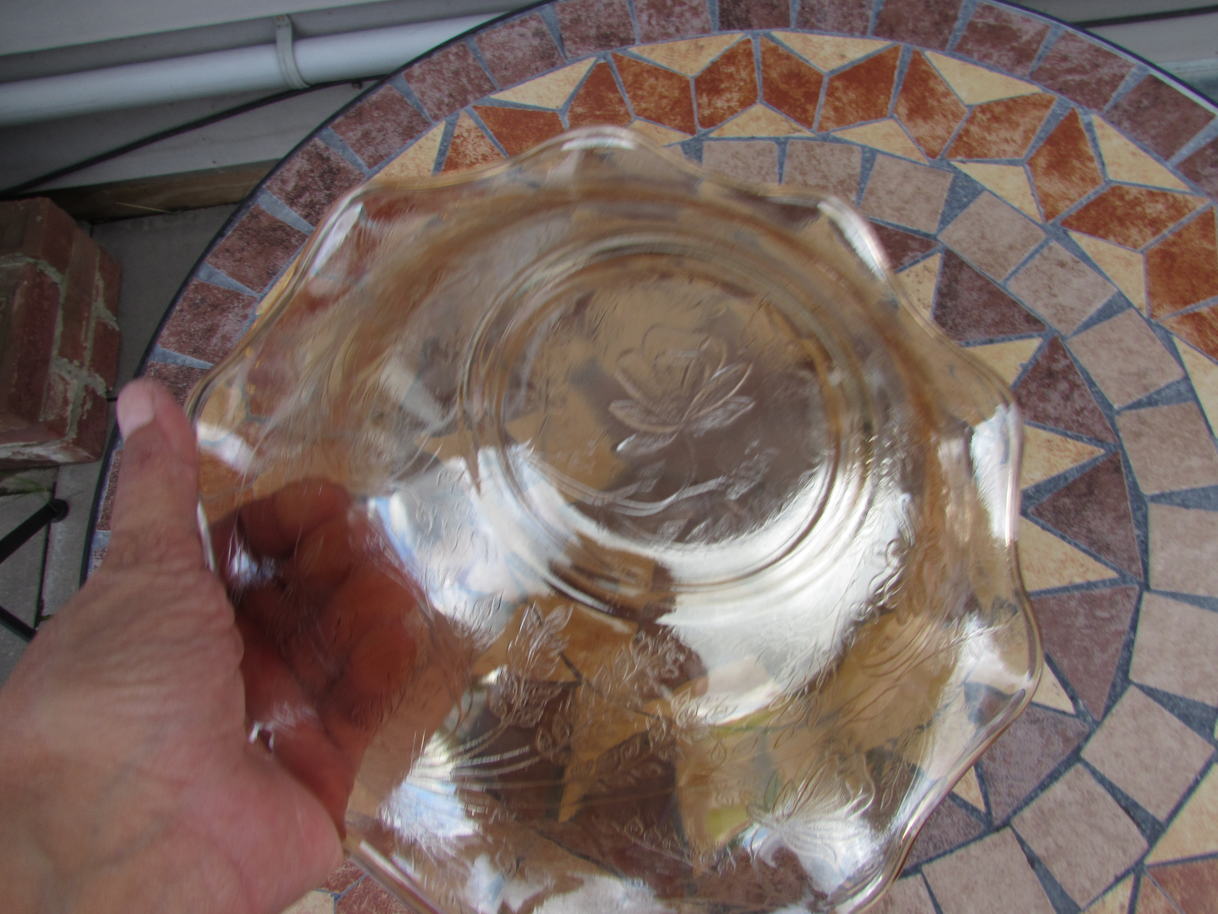 Marigold Iridescent Glass Bowl Leaf Floral Ruffled Edge