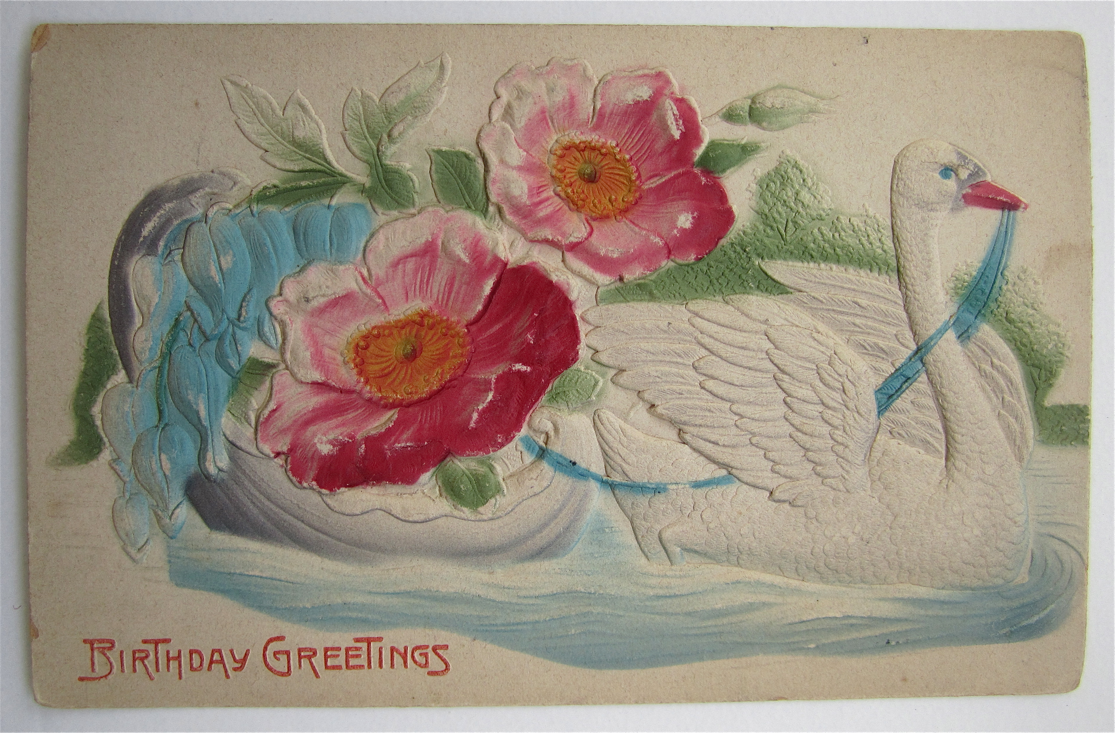 A Goose Swimming While Pulling Flowers Postcard