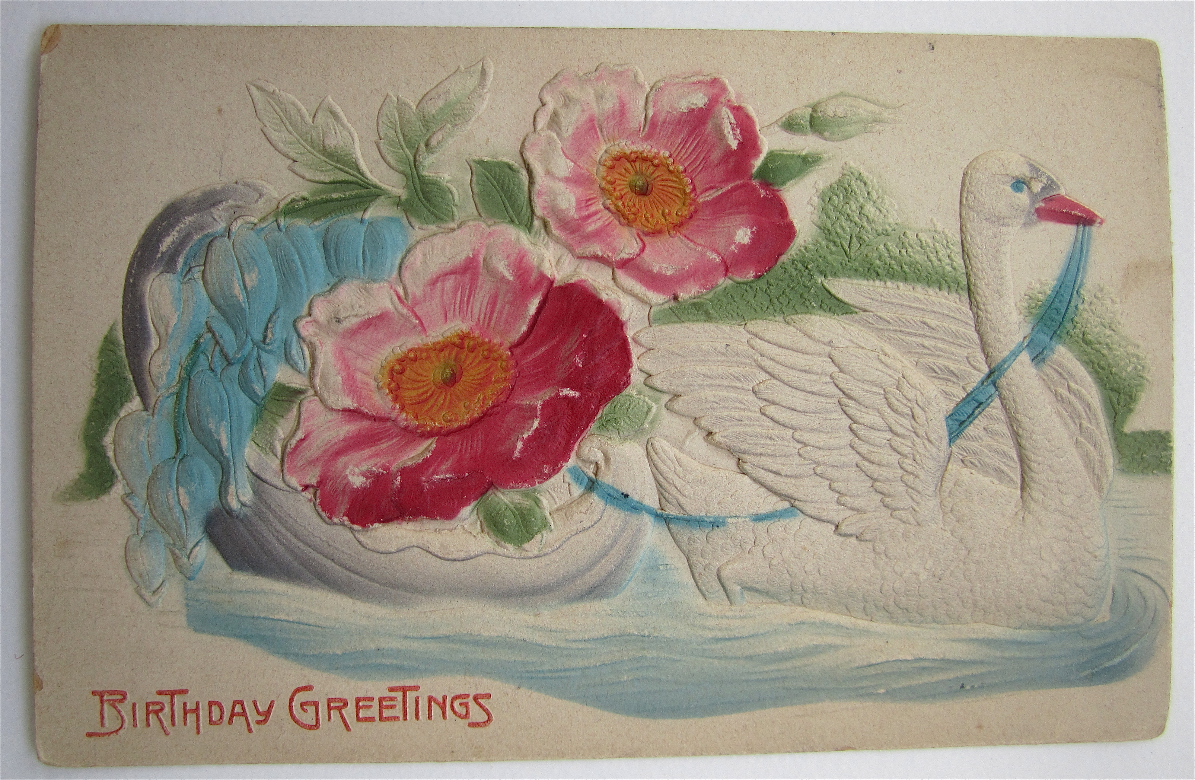 A Goose Swimming While Pulling Flowers Postcard