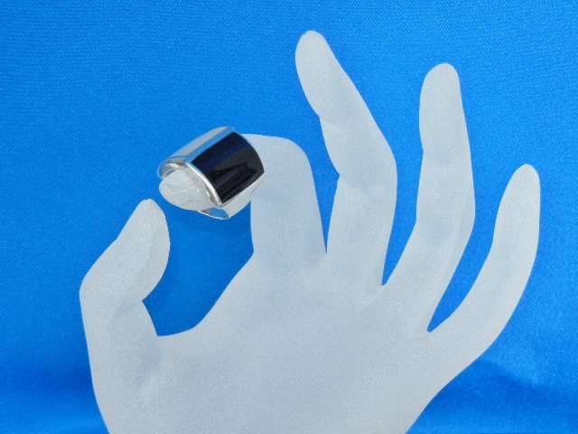 Ring Onyx Mother Of Pearl Sterling Silver Signed CFJ