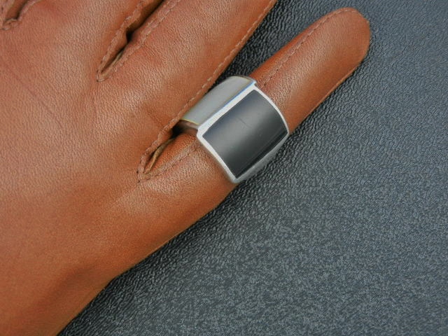 Ring Onyx Mother Of Pearl Sterling Silver Signed CFJ