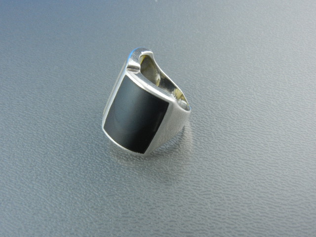 Ring Onyx Mother Of Pearl Sterling Silver Signed CFJ