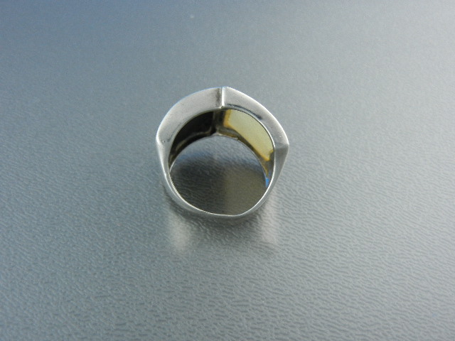 Ring Onyx Mother Of Pearl Sterling Silver Signed CFJ