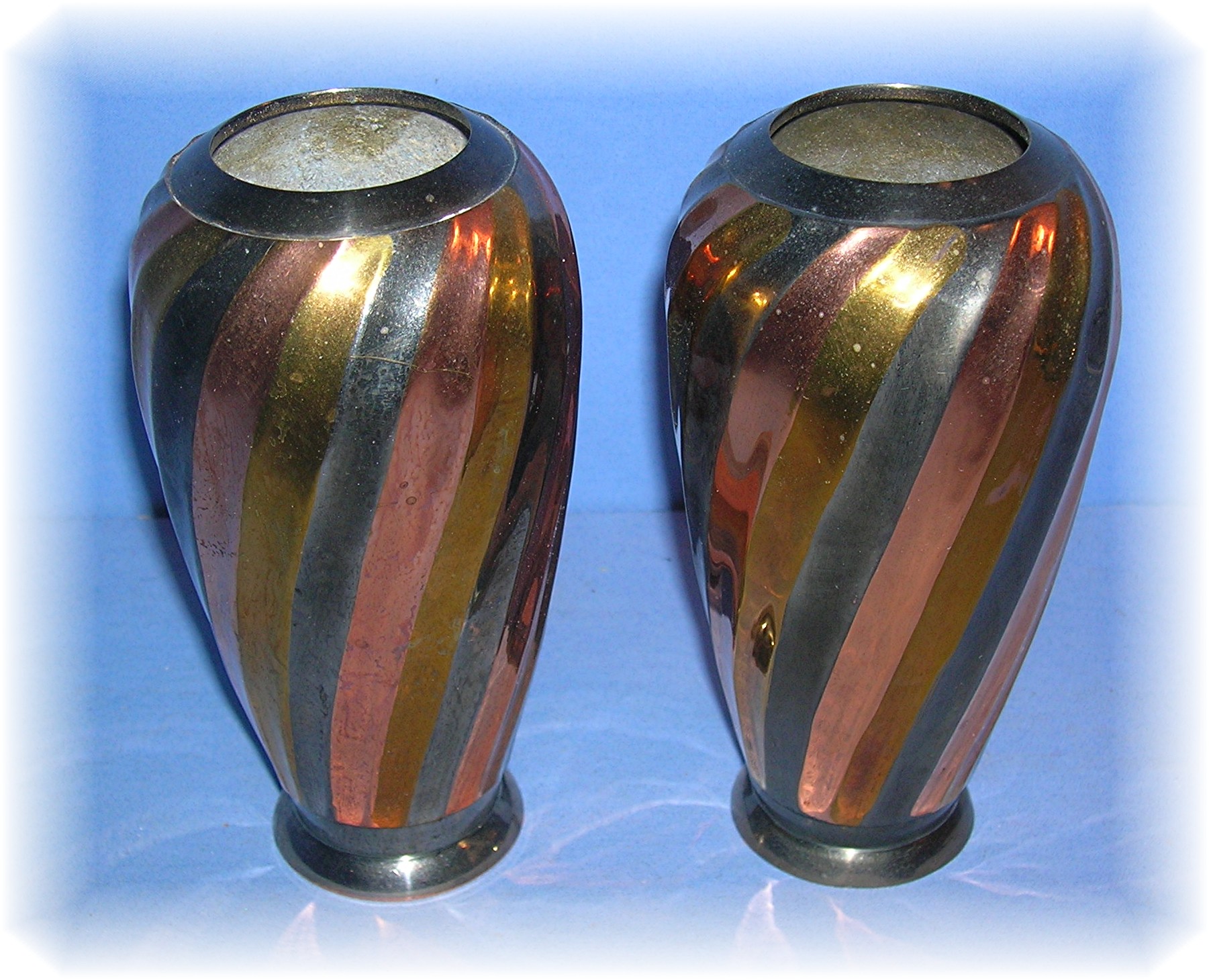 2 Brass Copper Silvertone Flower Vases