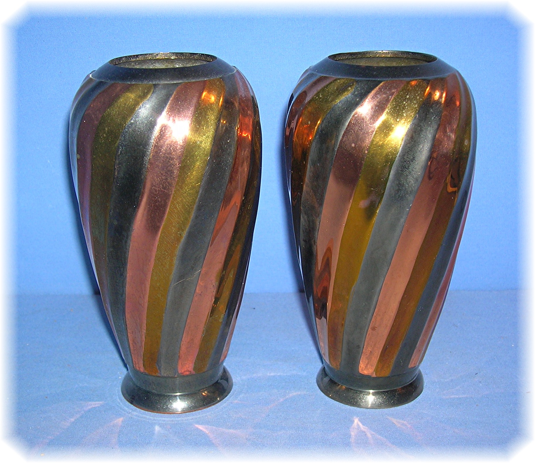 2 Brass Copper Silvertone Flower Vases