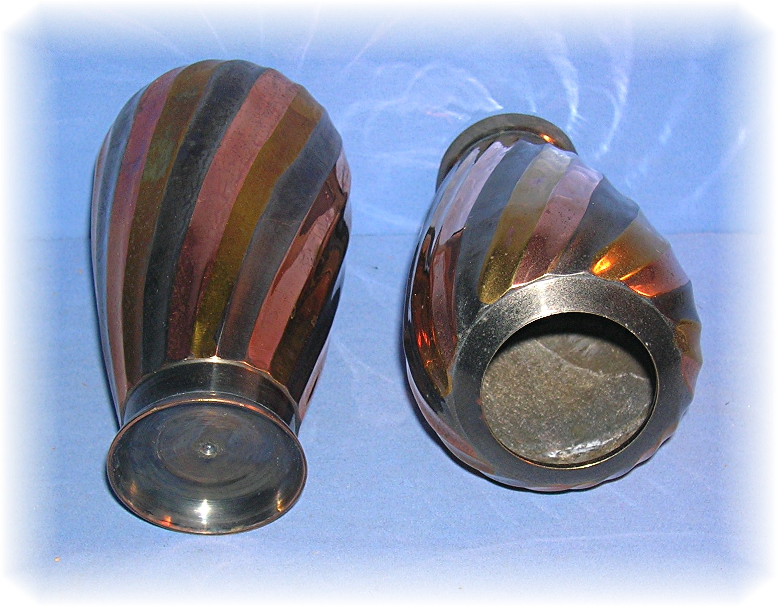 2 Brass Copper Silvertone Flower Vases