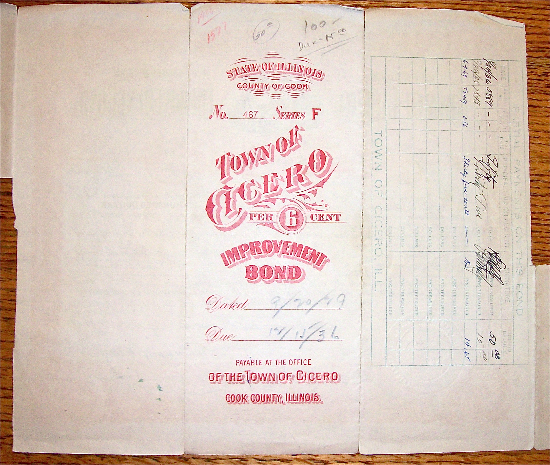 1929 Town Of Cicero $100 Improvement Bond