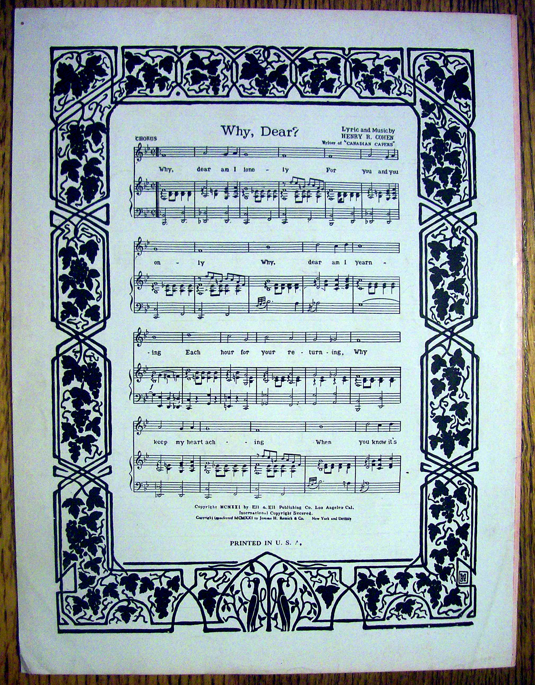 Sheet Music For 1921 Al Jolson's Yoo-Hoo