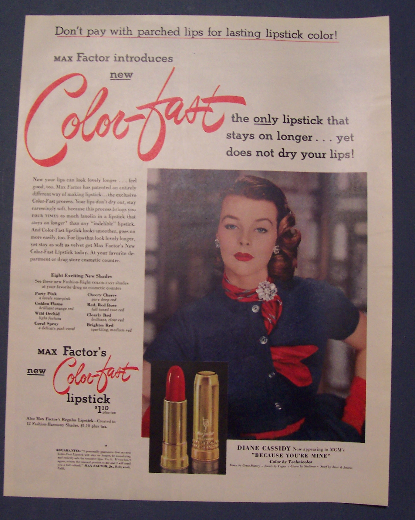 1952 Max Factor Color Fast Lipstick w/ Diane Cassidy