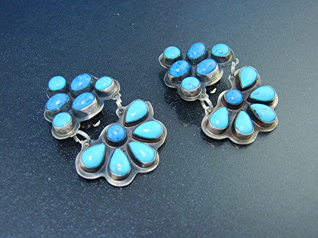 Rocki Gorman Sterling Sliver Turquoise Clip earrings