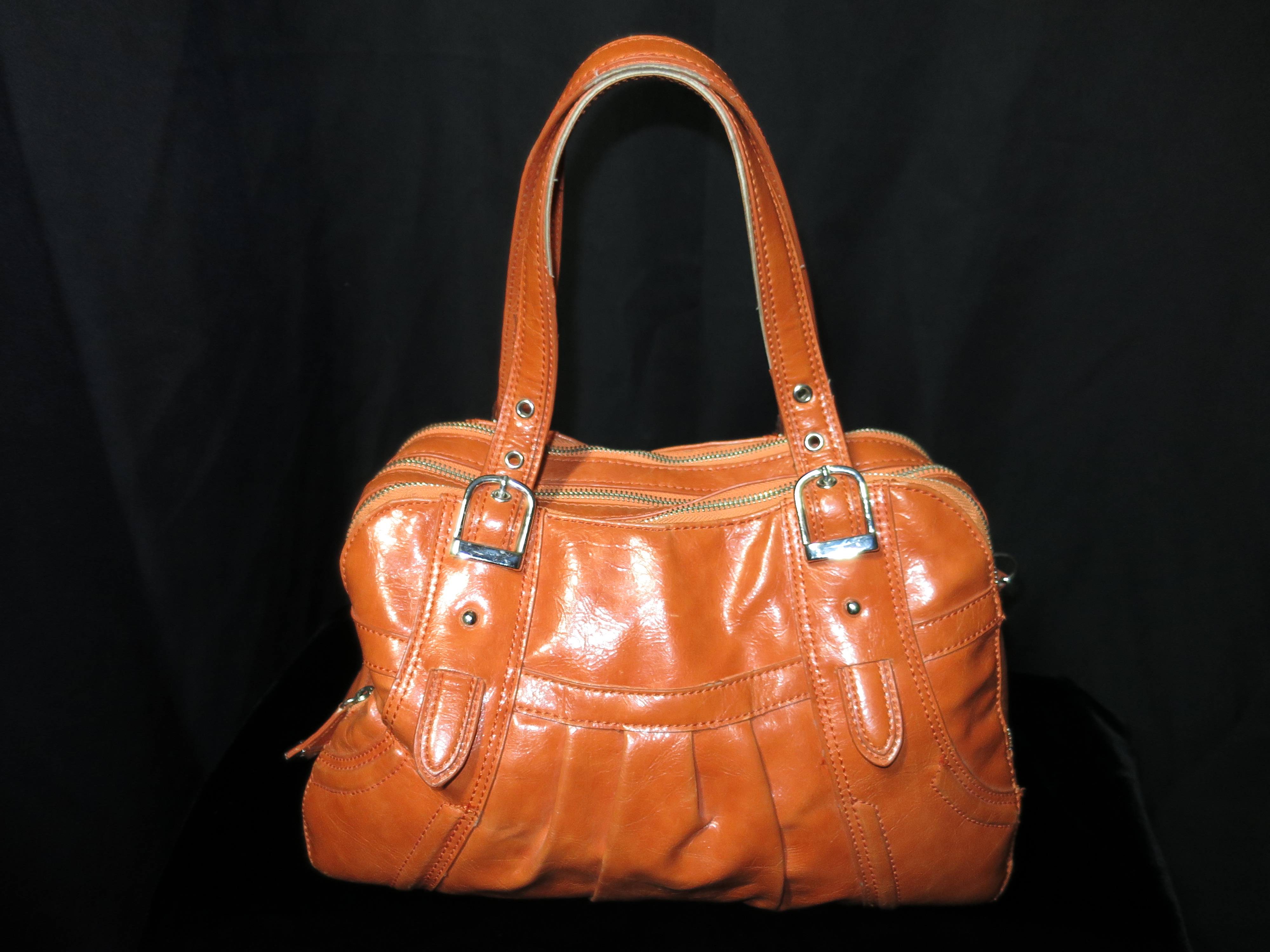 Maxx New York Glazed Orange Leather Satchel Purse Bag