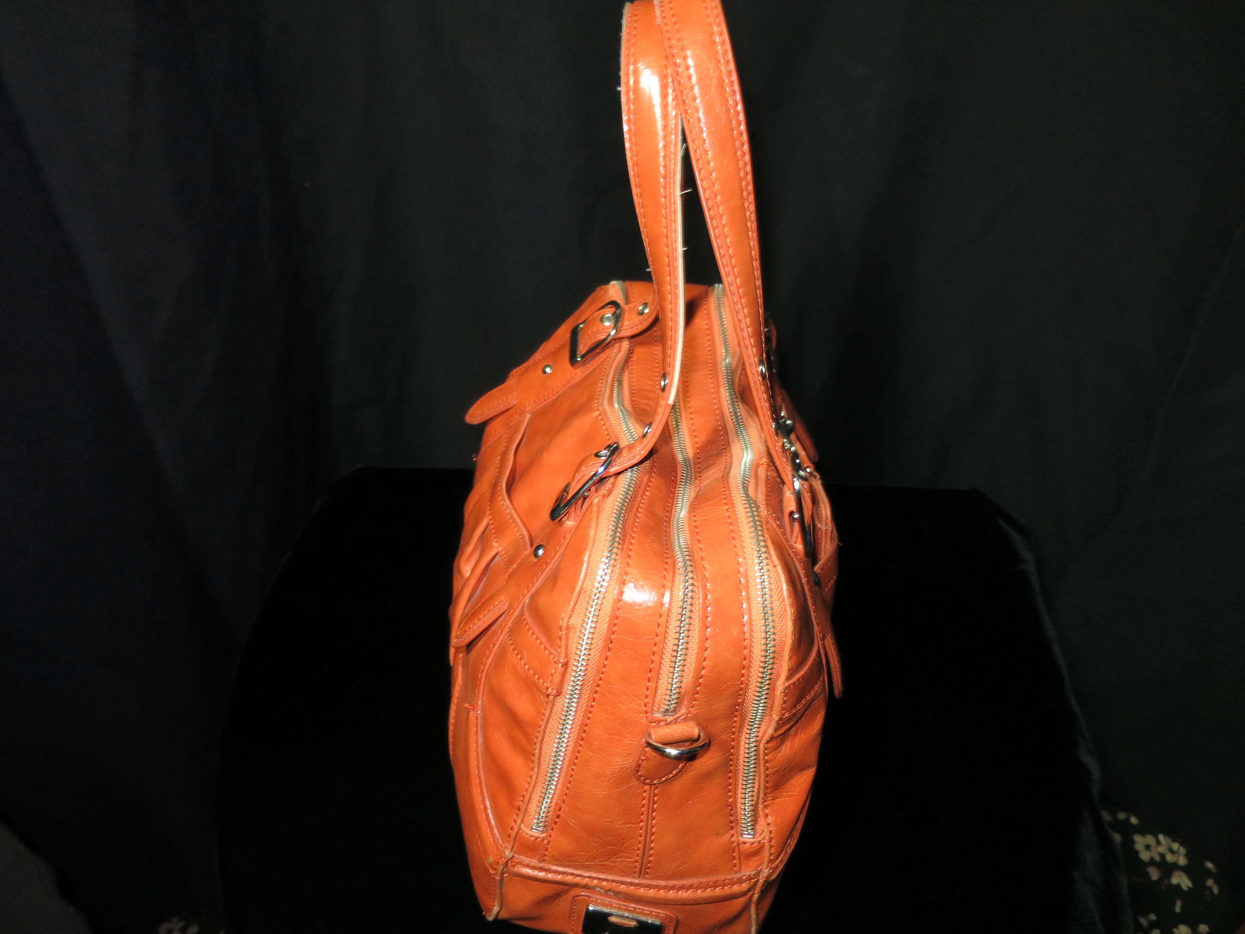 Maxx New York Glazed Orange Leather Satchel Purse Bag
