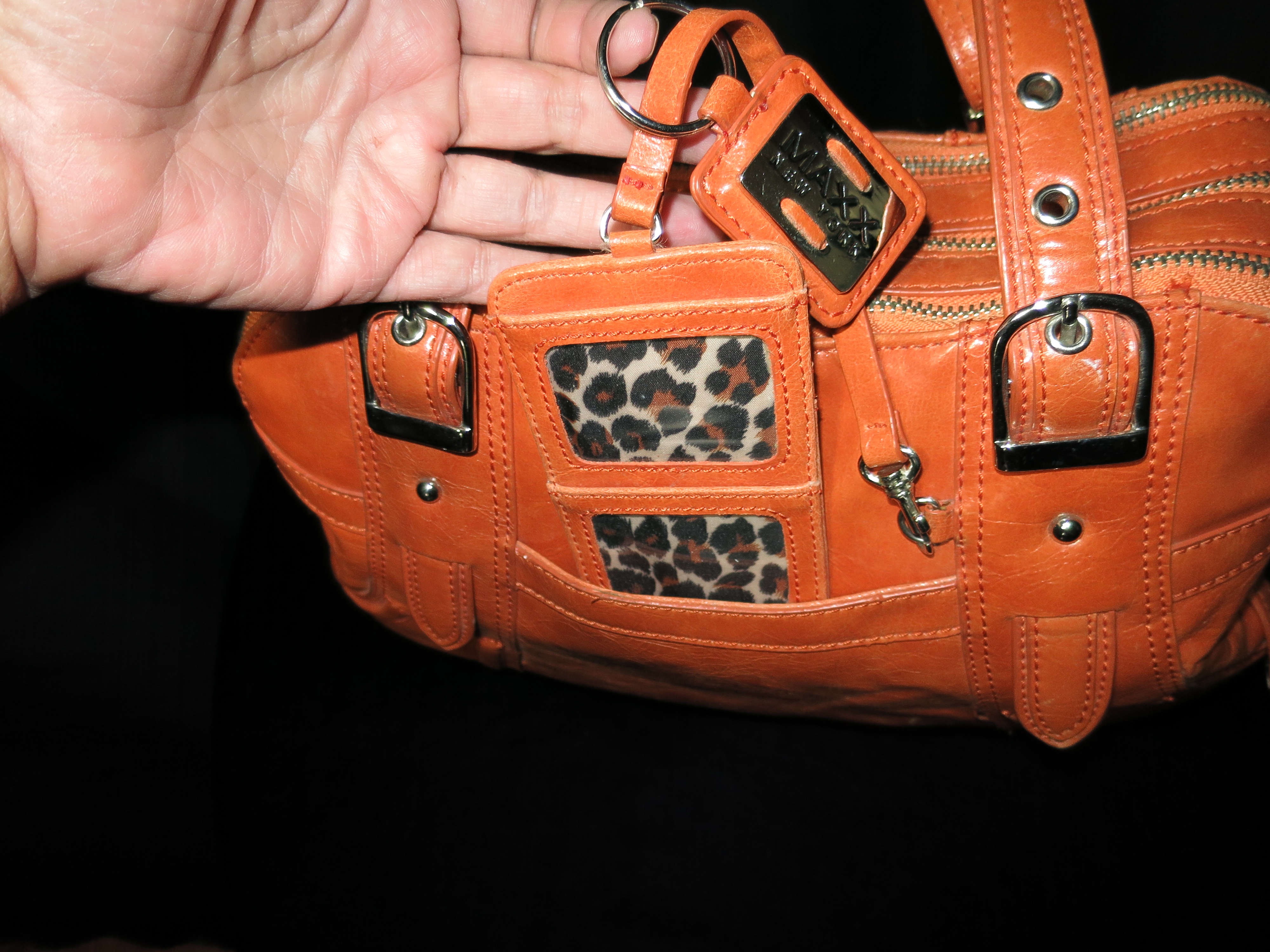Maxx New York Glazed Orange Leather Satchel Purse Bag