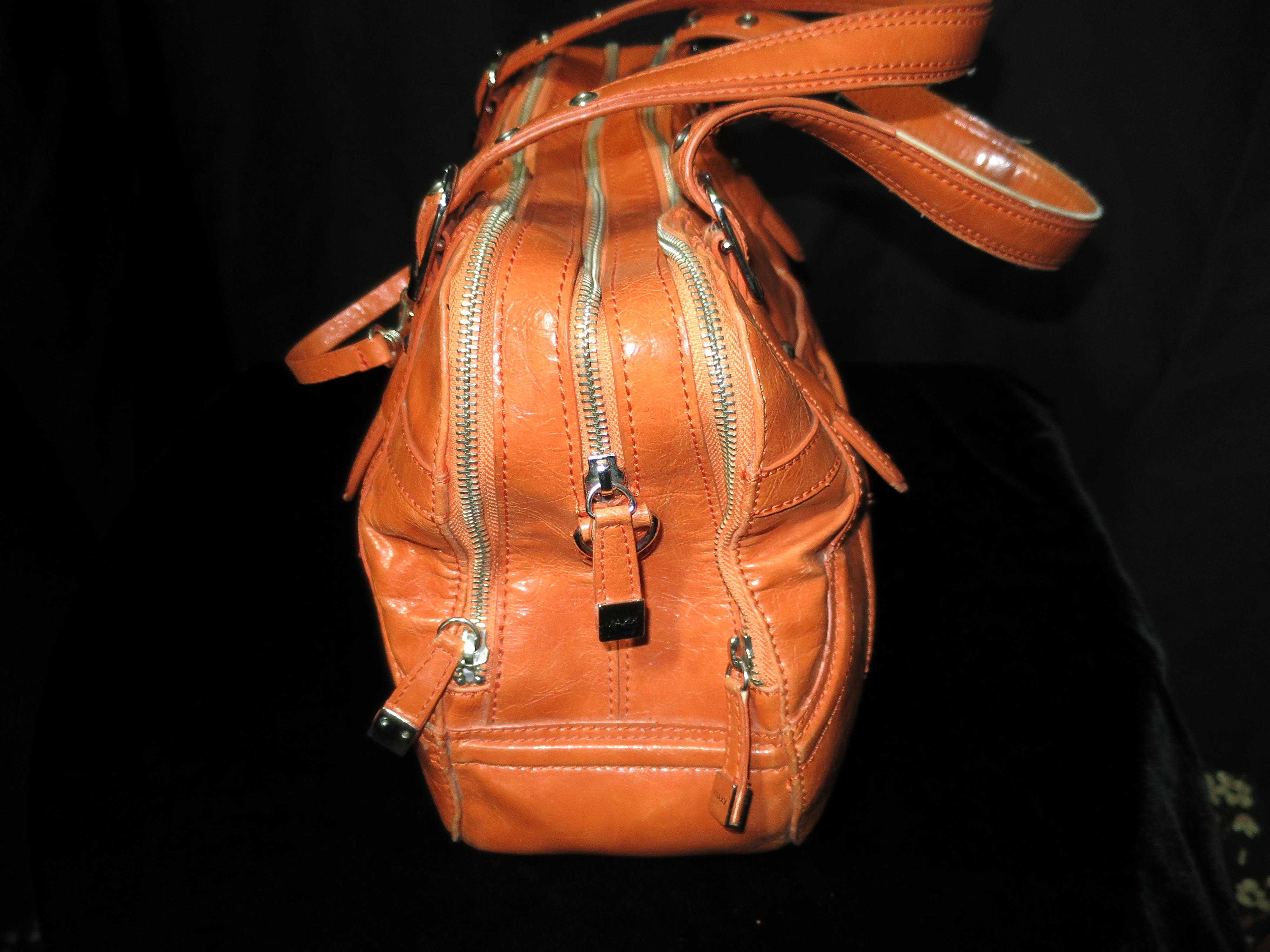 Maxx New York Glazed Orange Leather Satchel Purse Bag