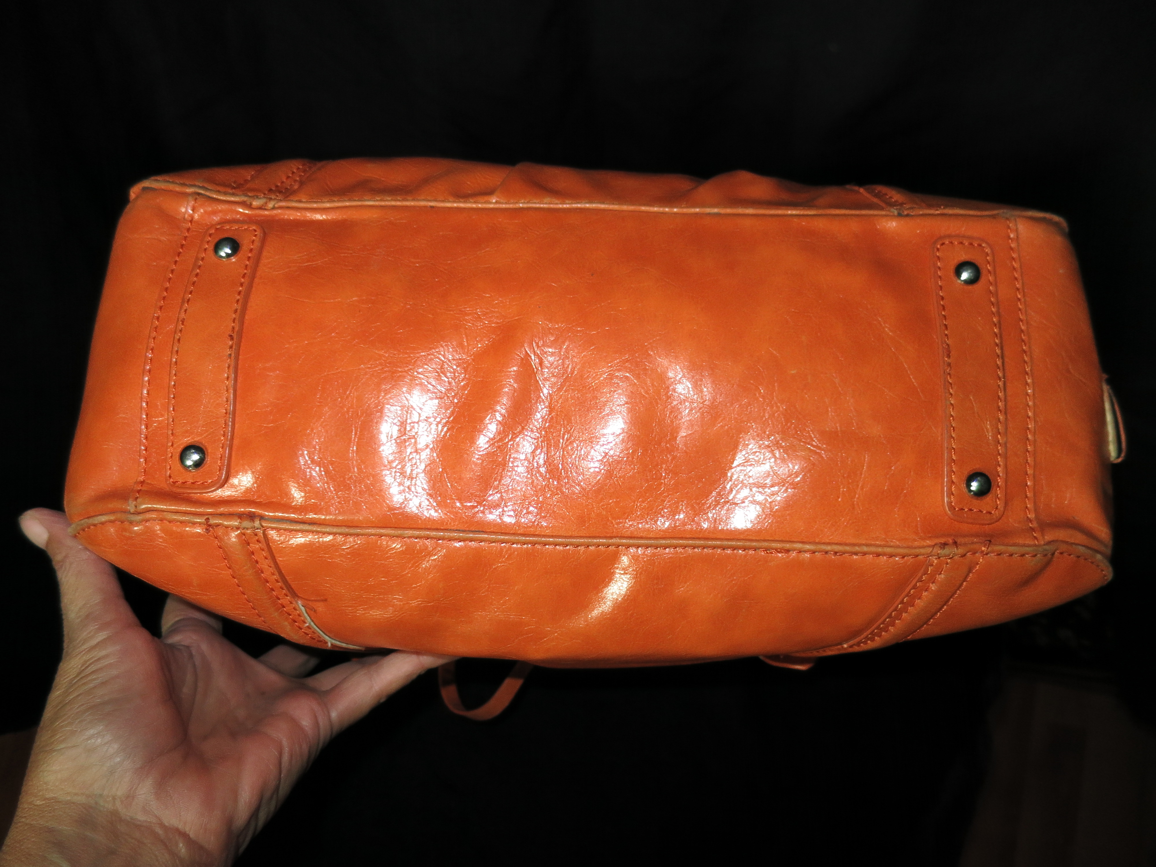 Maxx New York Glazed Orange Leather Satchel Purse Bag