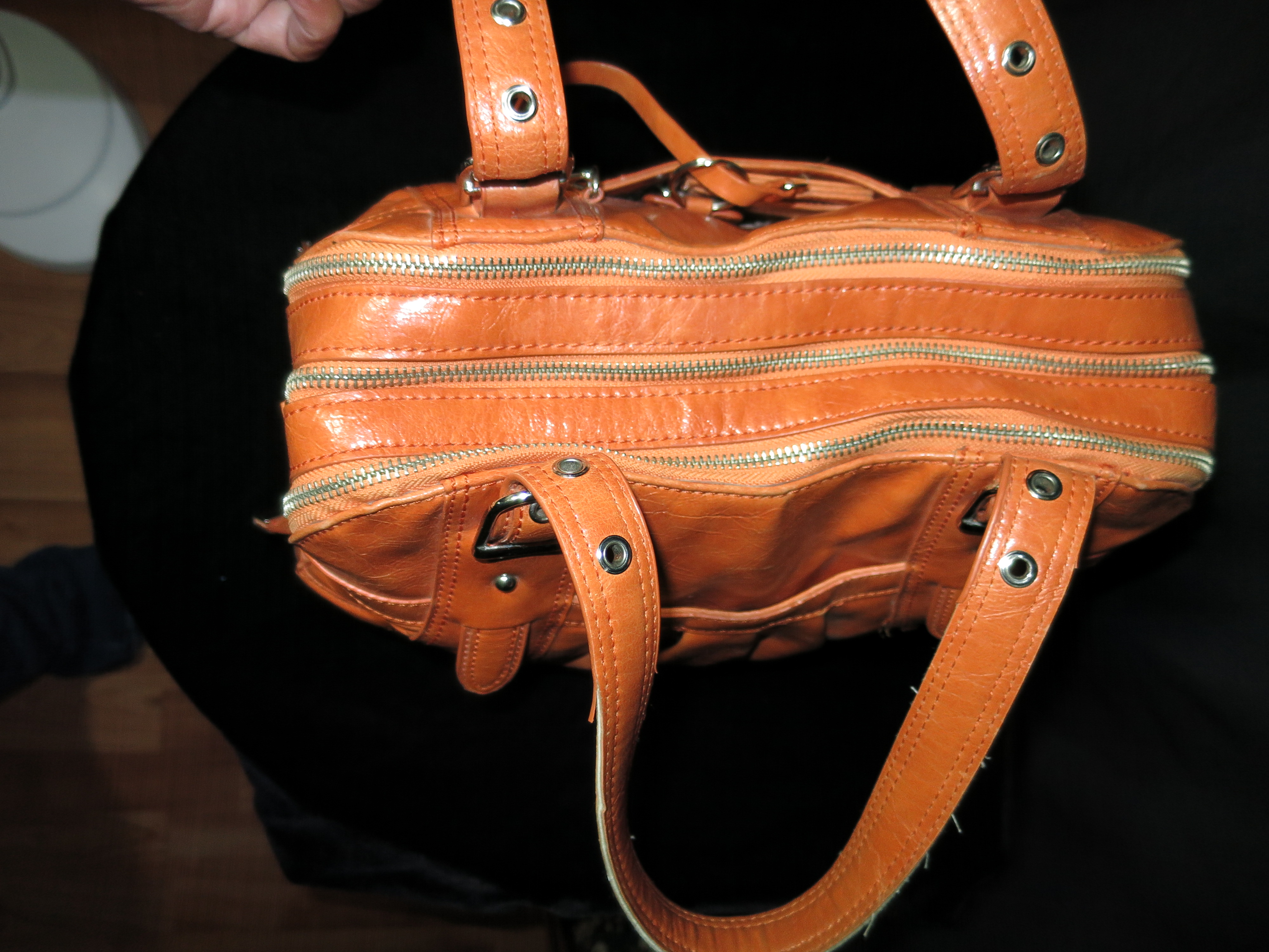Maxx New York Glazed Orange Leather Satchel Purse Bag