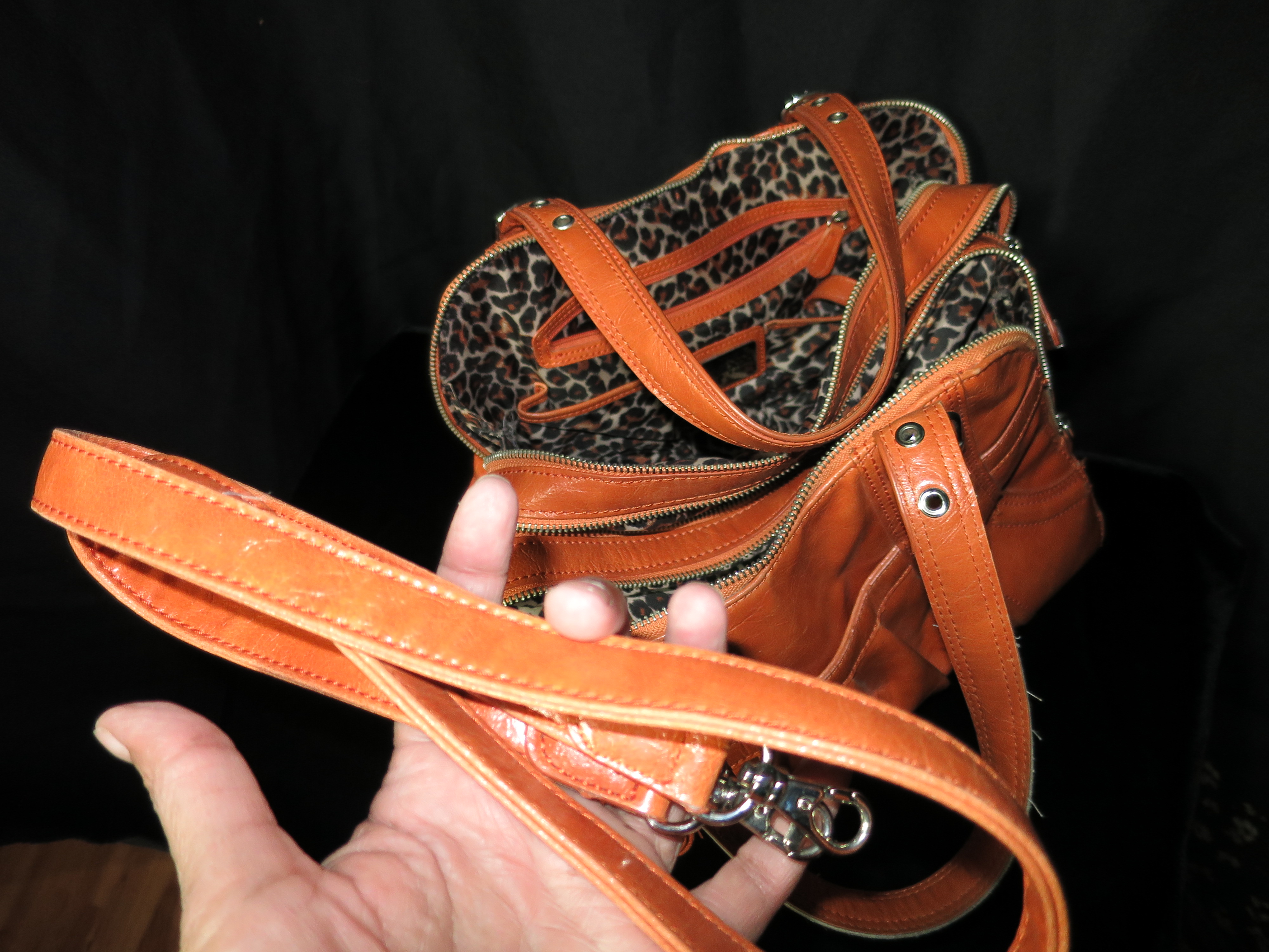 Maxx New York Glazed Orange Leather Satchel Purse Bag