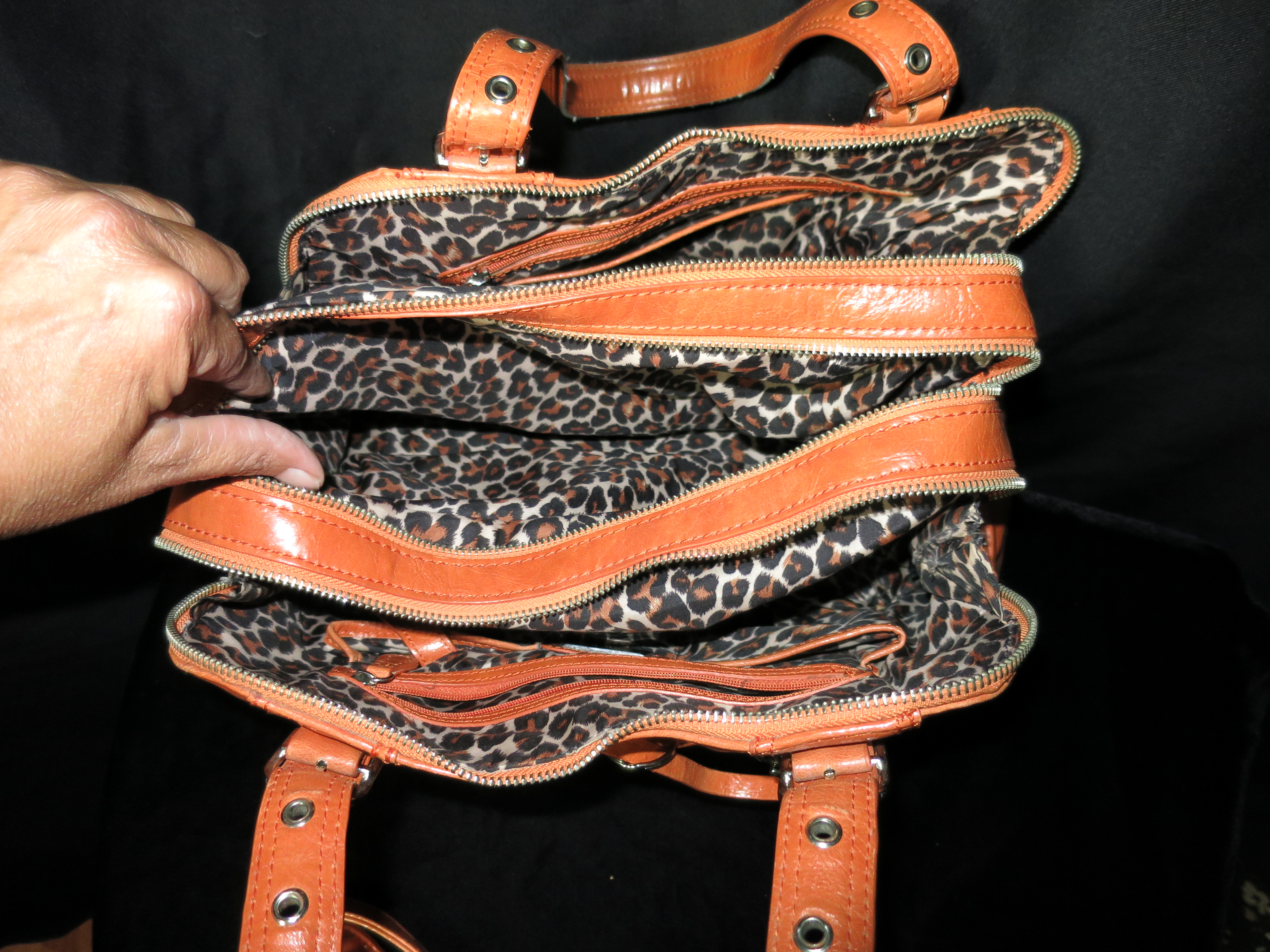 Maxx New York Glazed Orange Leather Satchel Purse Bag
