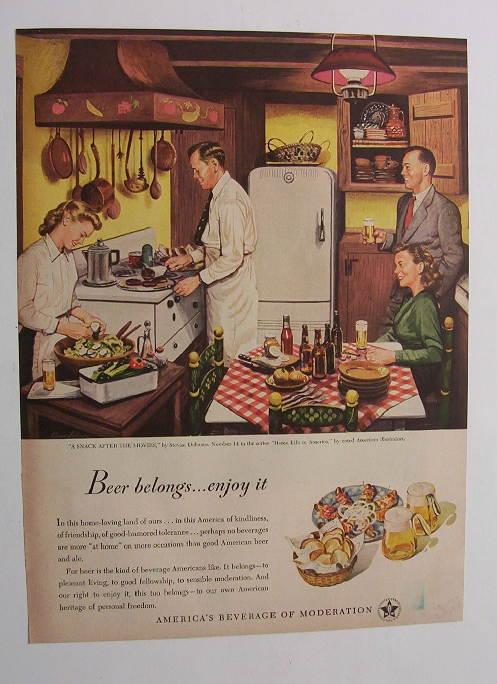 1948 Beer Belongs By Stevan Dohanos w/Snack After Movie