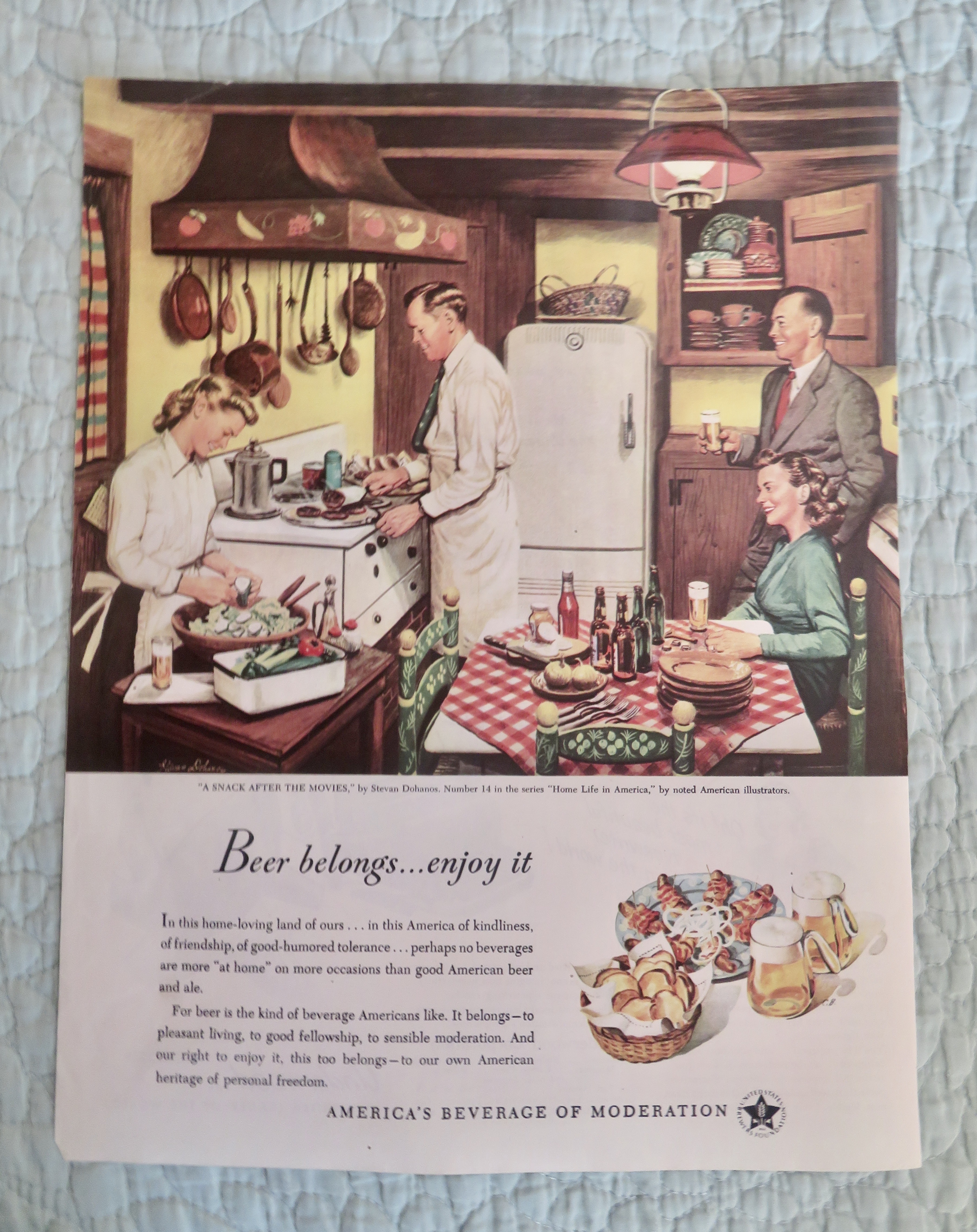 1948 Beer Belongs By Stevan Dohanos w/Snack After Movie