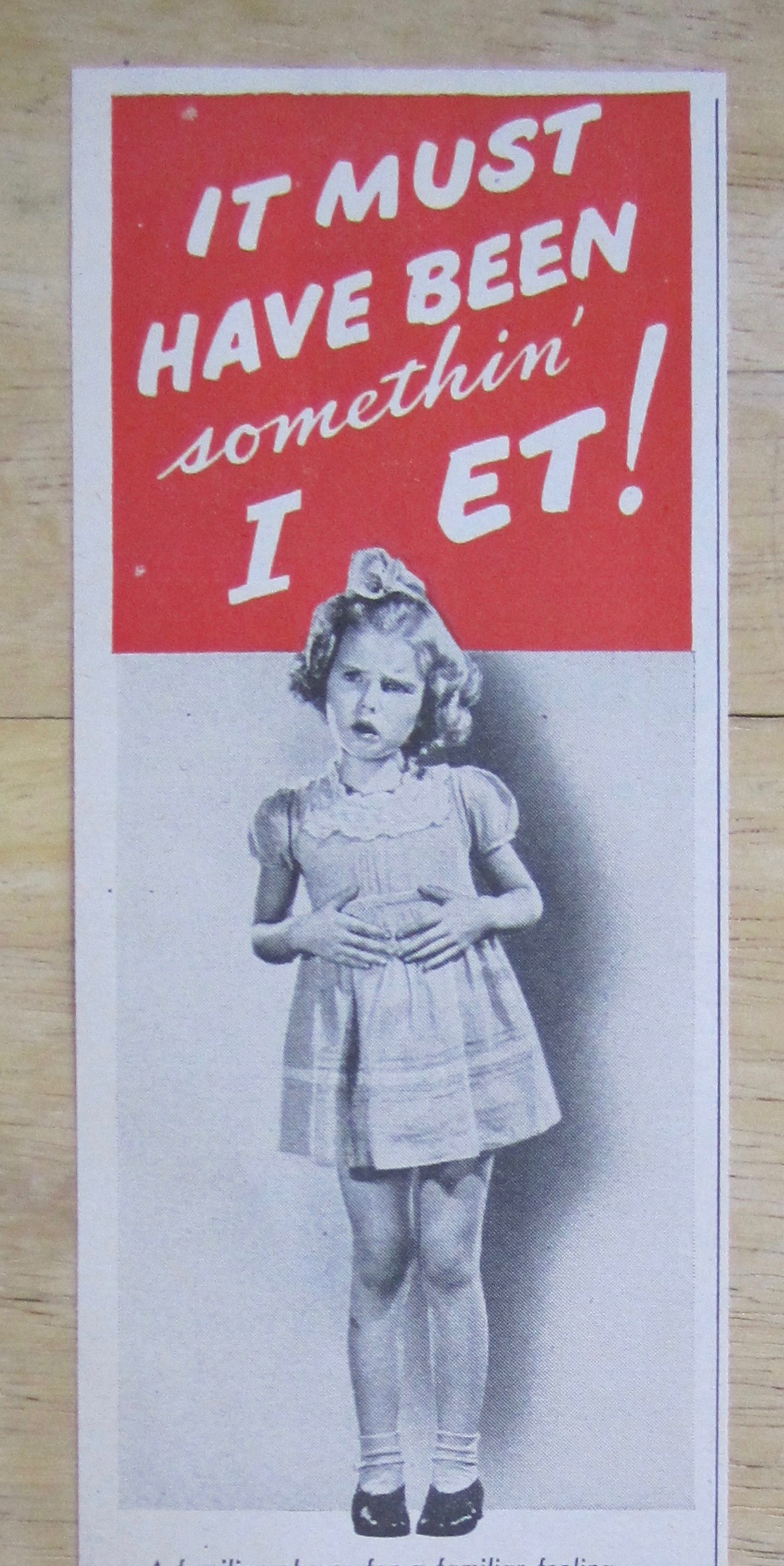 1946 Pepto Bismol with Little Girl with Upset Stomach