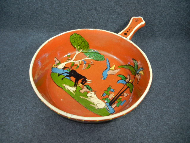 Mexican Pottery Tlaquepaque Hand Decorated Skillet