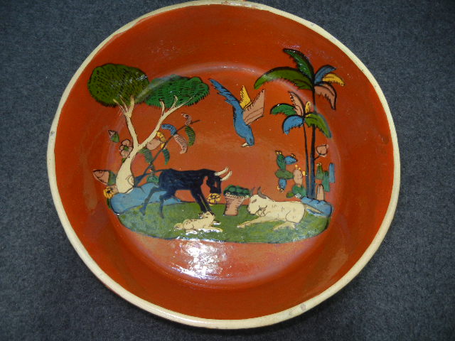 Mexican Pottery Tlaquepaque Hand Decorated Skillet