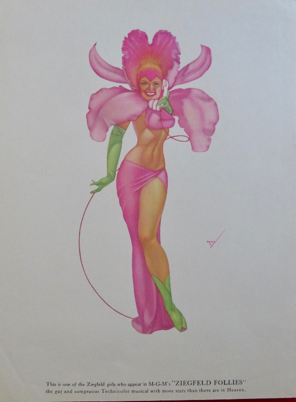1940's Sexy George Petty Ziegfeld Follies Pin Up Girl Wearing A Flower Costume While On The Telephone
