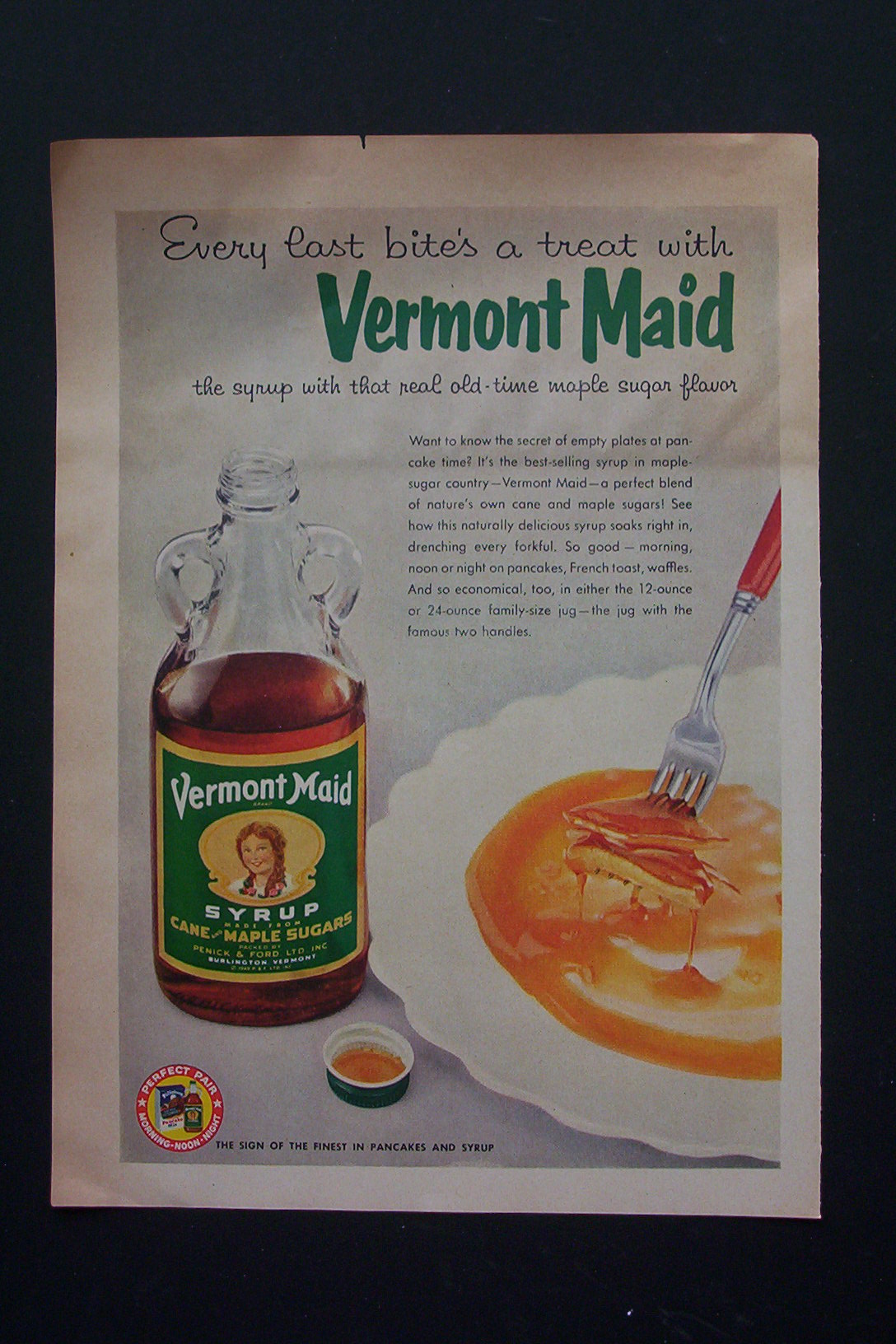 1955 Vermont Maid Syrup with Bottle Of Syrup