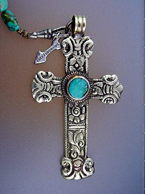 Peru Silver Cross Turquoise Tribal Silver Necklace