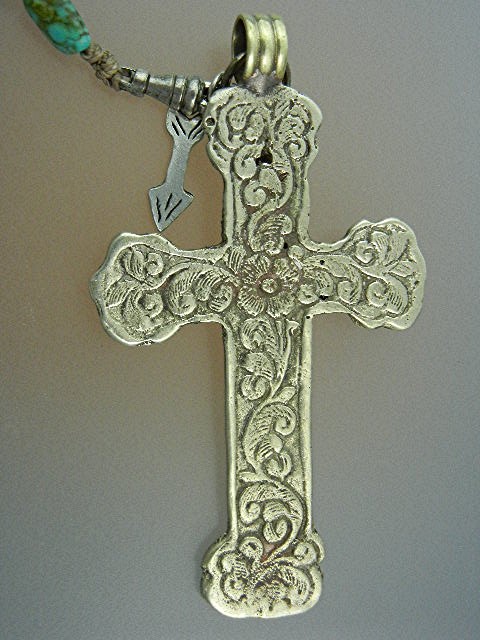 Peru Silver Cross Turquoise Tribal Silver Necklace