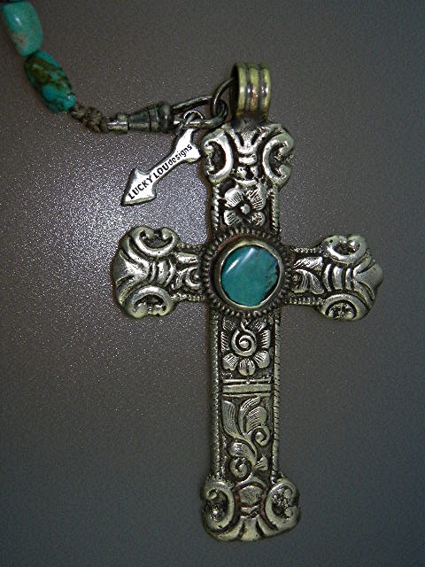 Peru Silver Cross Turquoise Tribal Silver Necklace