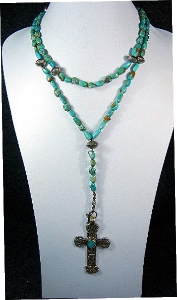 Peru Silver Cross Turquoise Tribal Silver Necklace