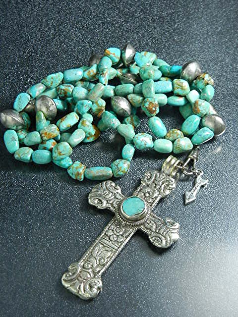 Peru Silver Cross Turquoise Tribal Silver Necklace