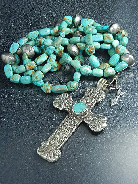 Peru Silver Cross Turquoise Tribal Silver Necklace