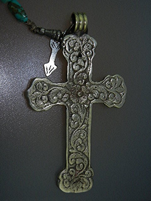 Peru Silver Cross Turquoise Tribal Silver Necklace