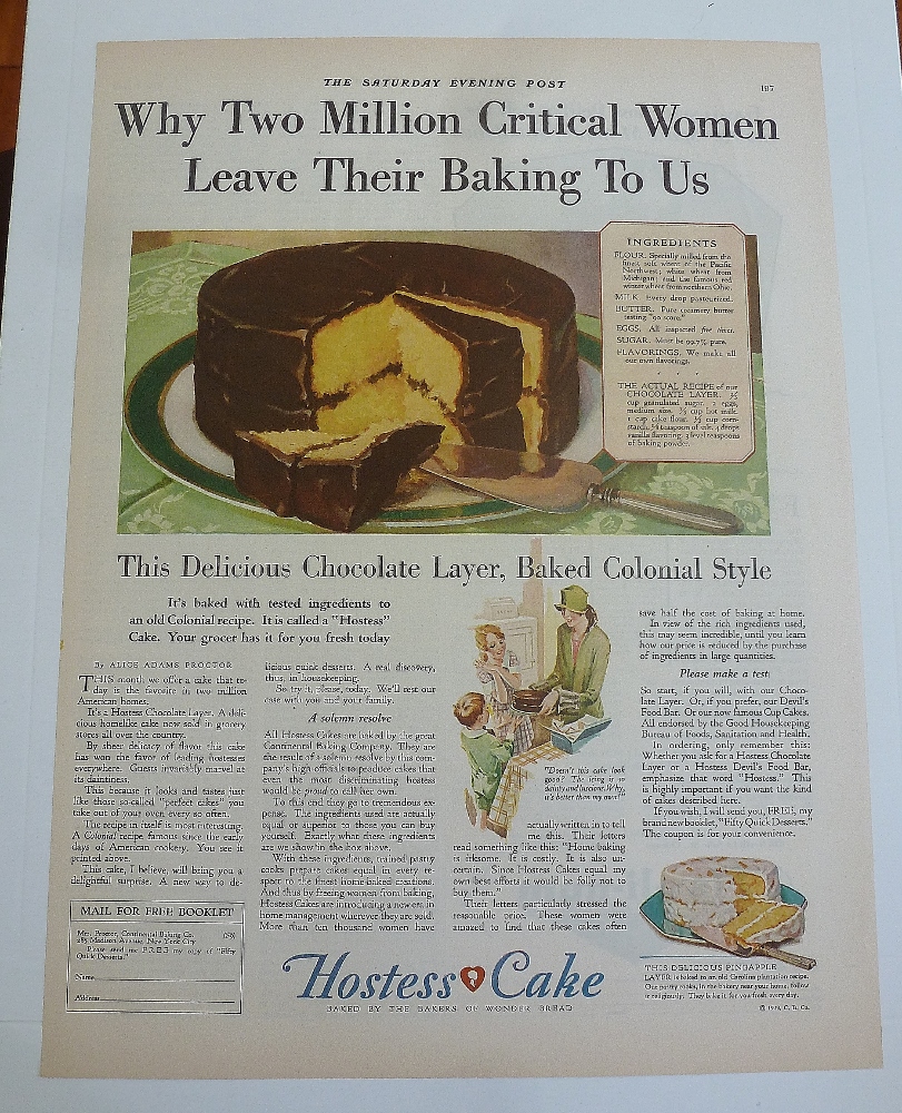 1929 Hostess Cake With Chocolate Layer Cake