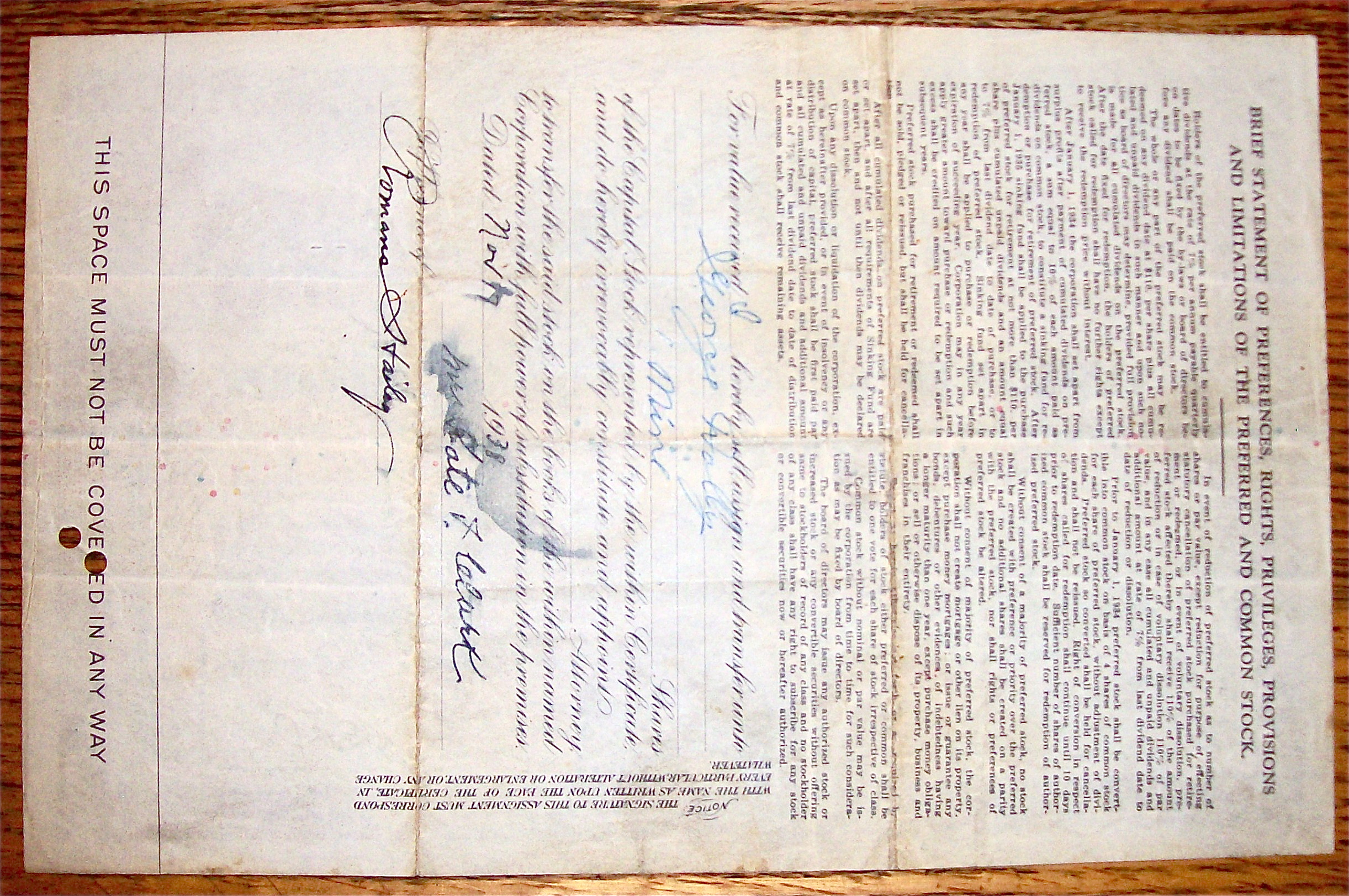 1929 Vadsco Sales Corporation Stock Certificate