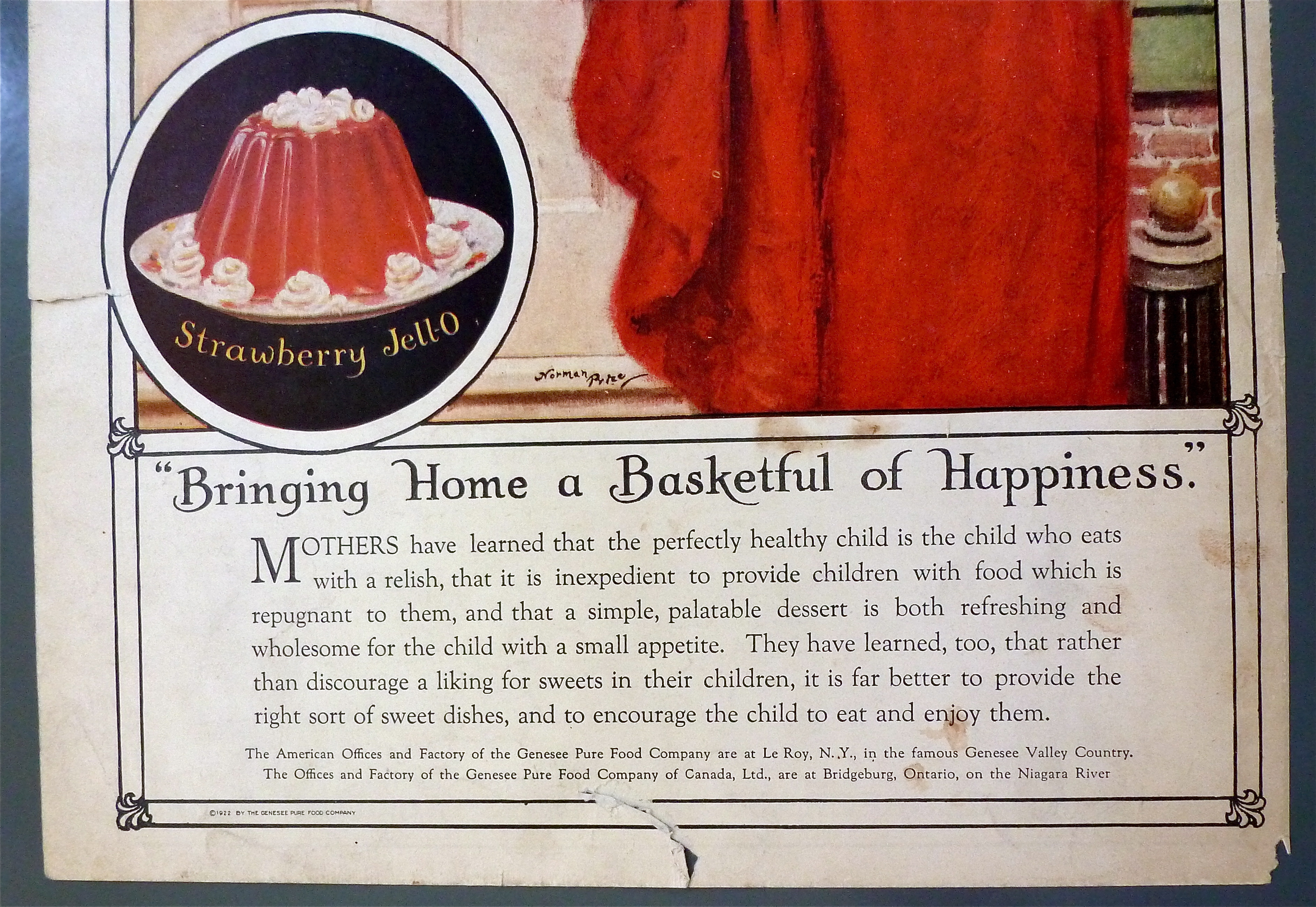 1923 Jell-O w/ Girl Holding A Basketful Of Jello Boxes