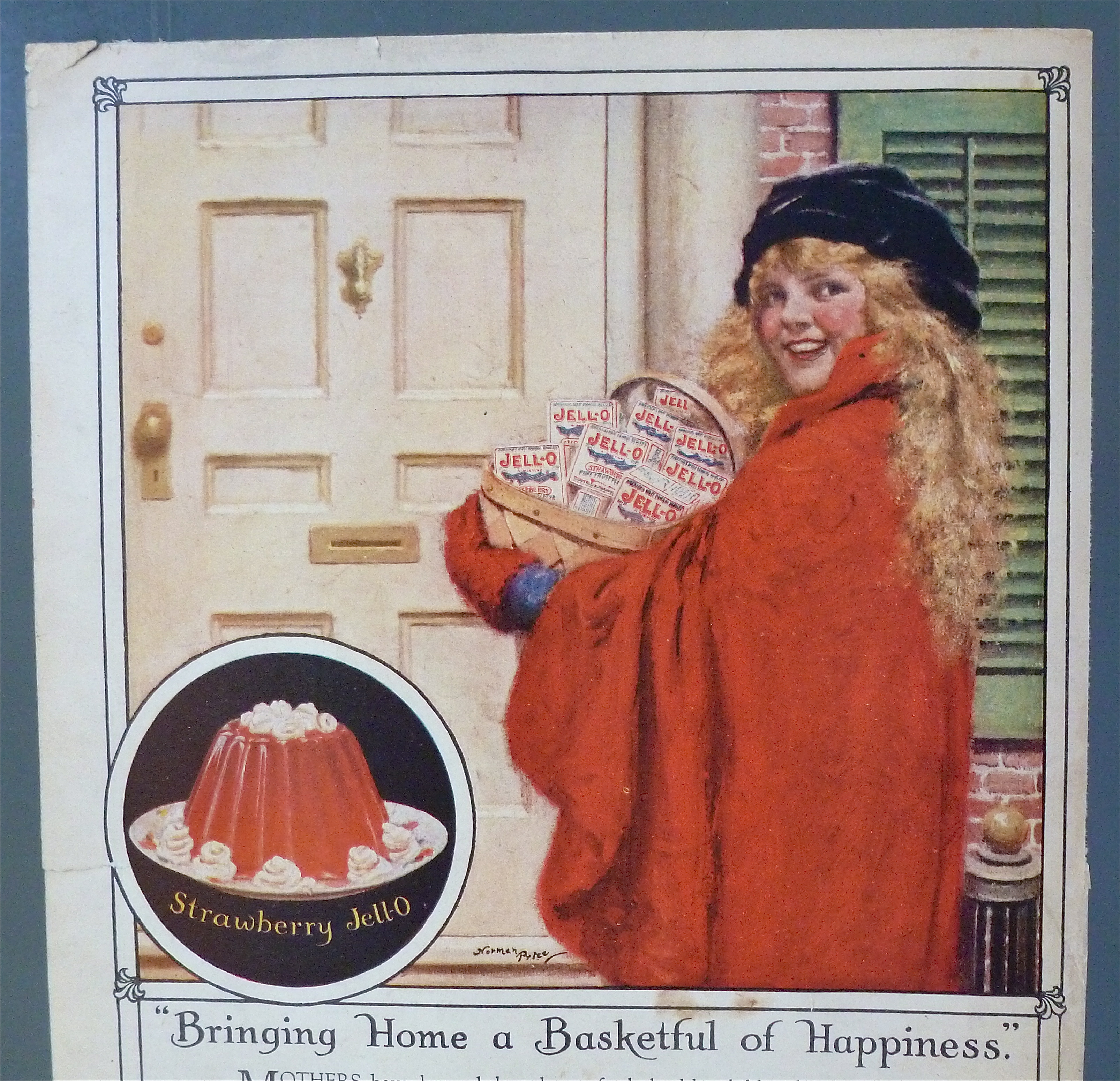 1923 Jell-O w/ Girl Holding A Basketful Of Jello Boxes