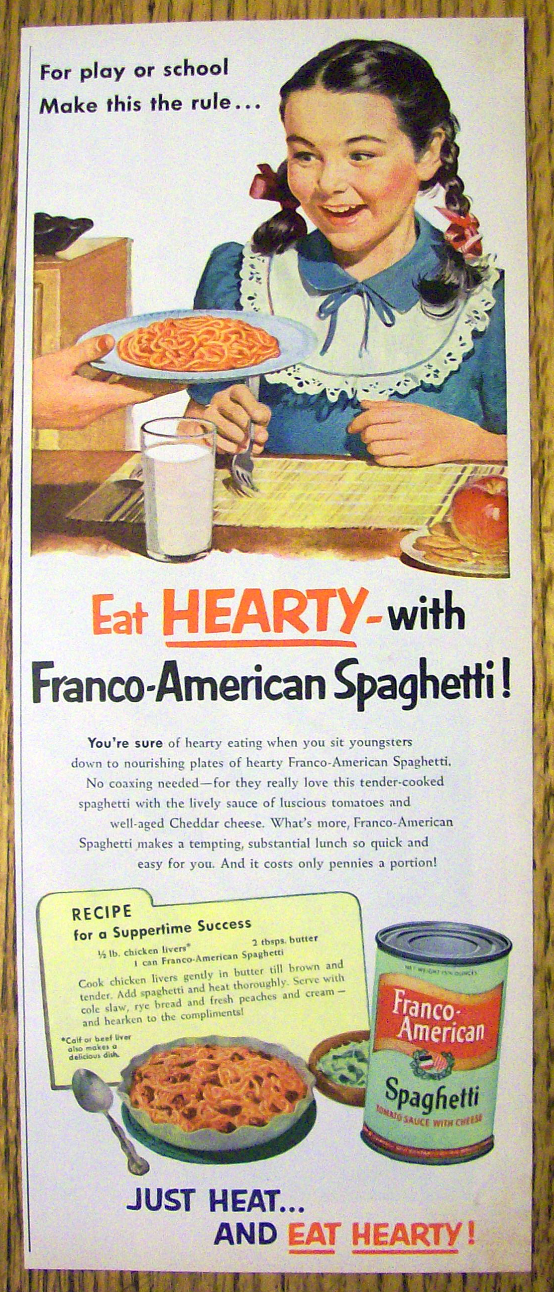 1952 Franco American Spaghetti with Girl Smiling