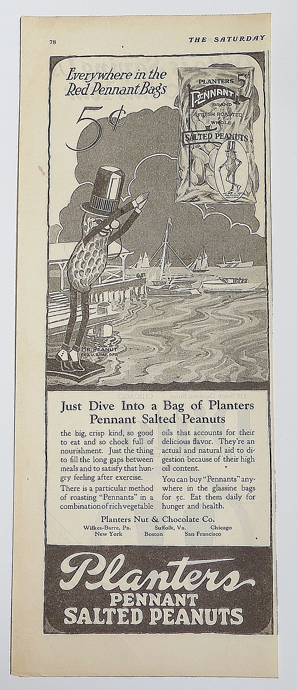 1922 Planters Peanuts With Peanut Man About To Dive