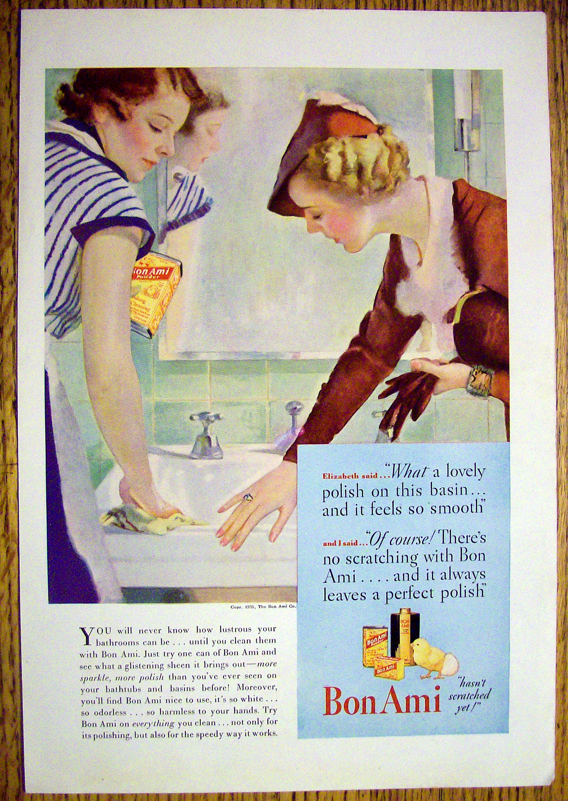 1935 Bon Ami Powder with Woman Who Used Powder on Sink