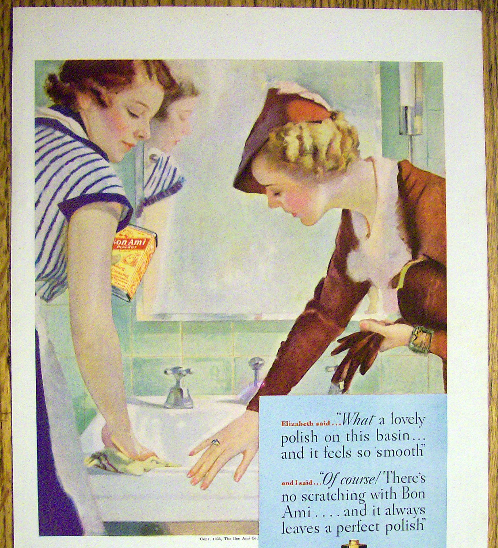 1935 Bon Ami Powder with Woman Who Used Powder on Sink