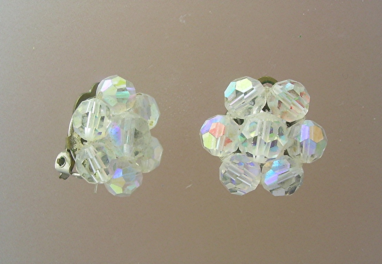 Aurora Borealis Crystal Clip Earrings