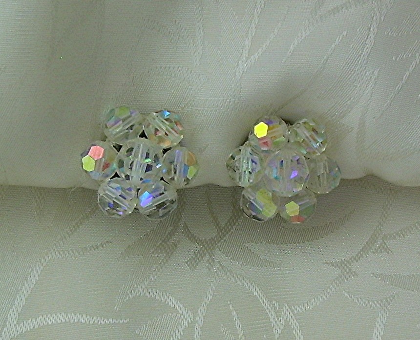 Aurora Borealis Crystal Clip Earrings
