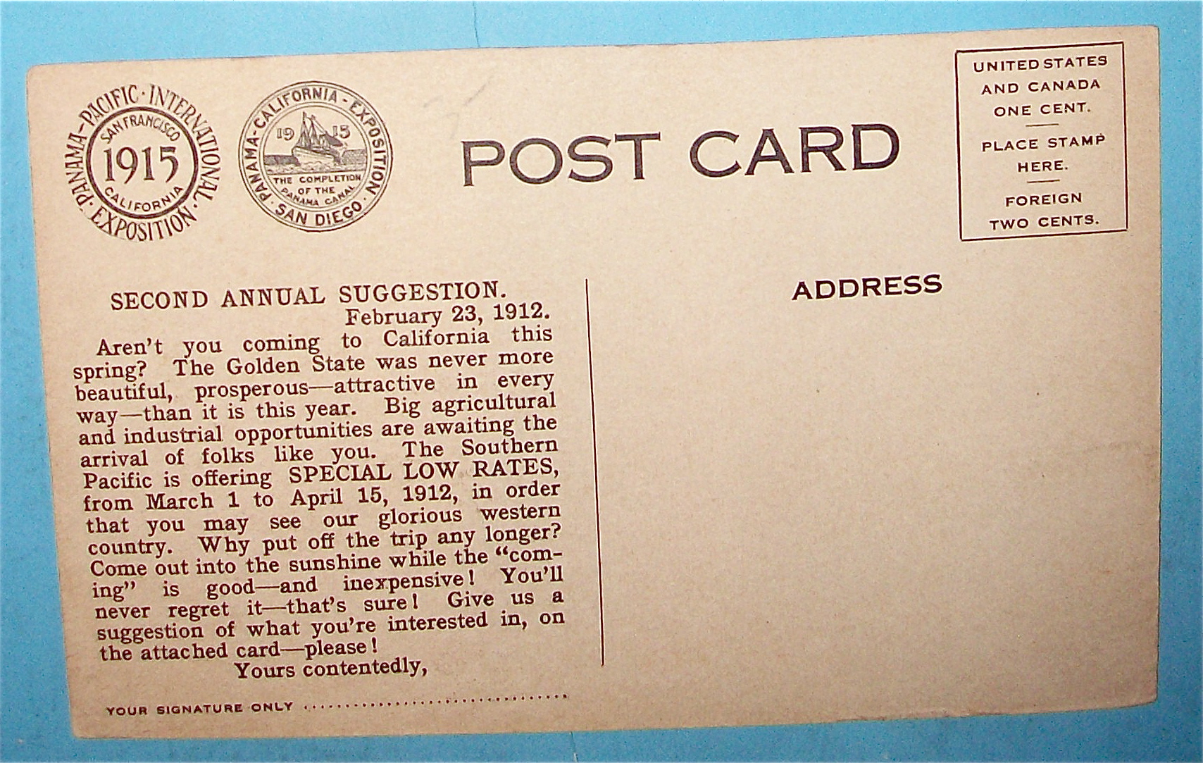 Los Angeles Homes Postcard (Pan Pac International Expo)