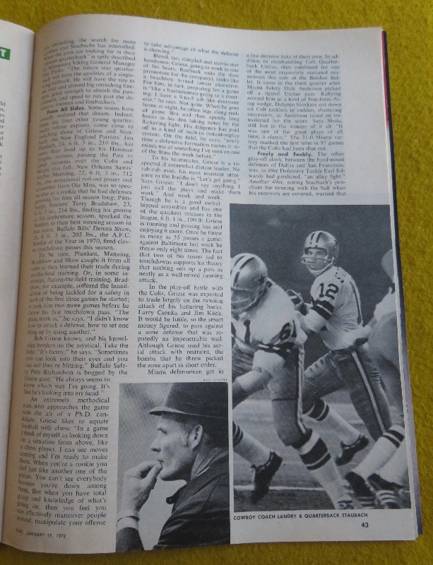 Time Magazine January 17, 1972 Super Bowl (Staubach & Griese)