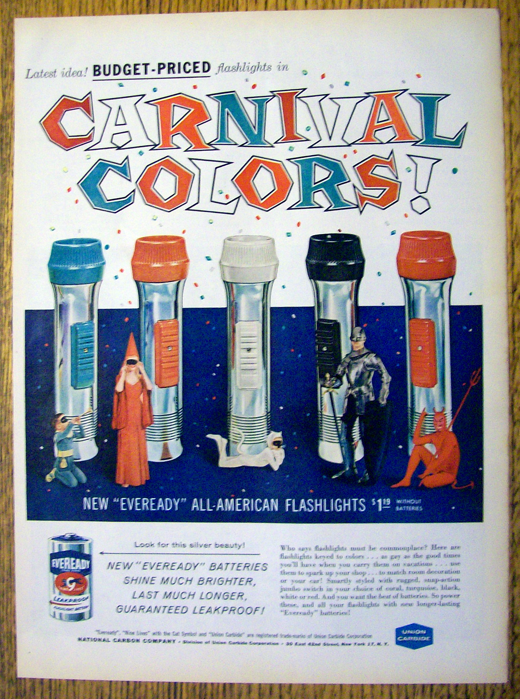 1959 Eveready Batteries With Colorful Flashlights